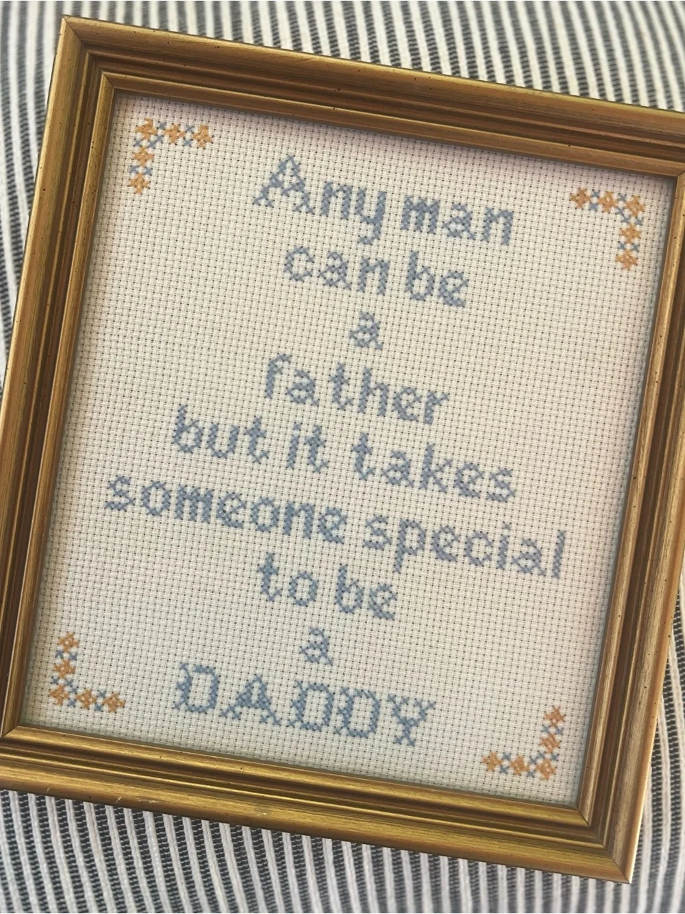 Vintage Framed Cross-Stitch 'Daddy' Quote and professionally framed